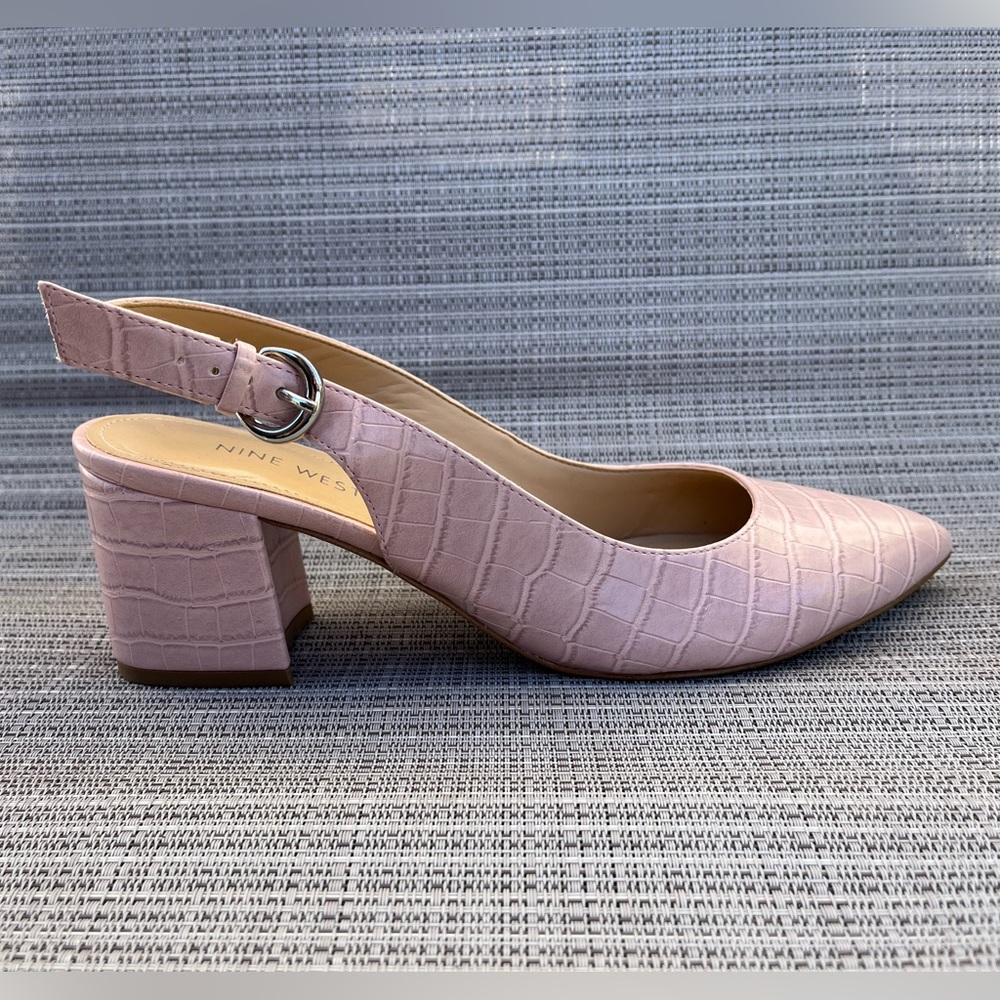 Nine West Women's Pale Pink Croc-Embossed Slingback Heels